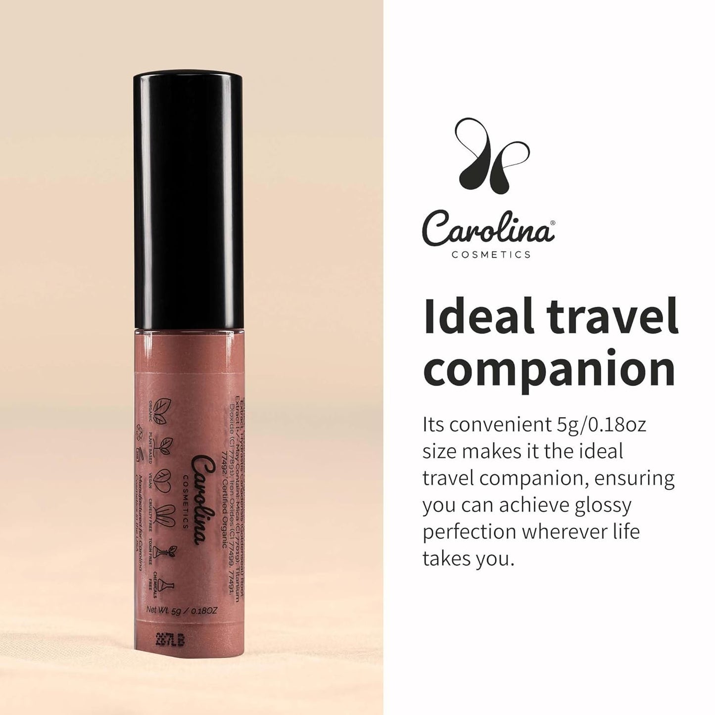 Plant-Based Non-Sticky Lip Gloss (What A Babe) - Hydrating & Nourishing with Sunflower Seed Oil, Cacao & Grape Seed Oil - Gluten-Free, Vegan, Non-GMO, Paraben-Free - 5g/0.18oz