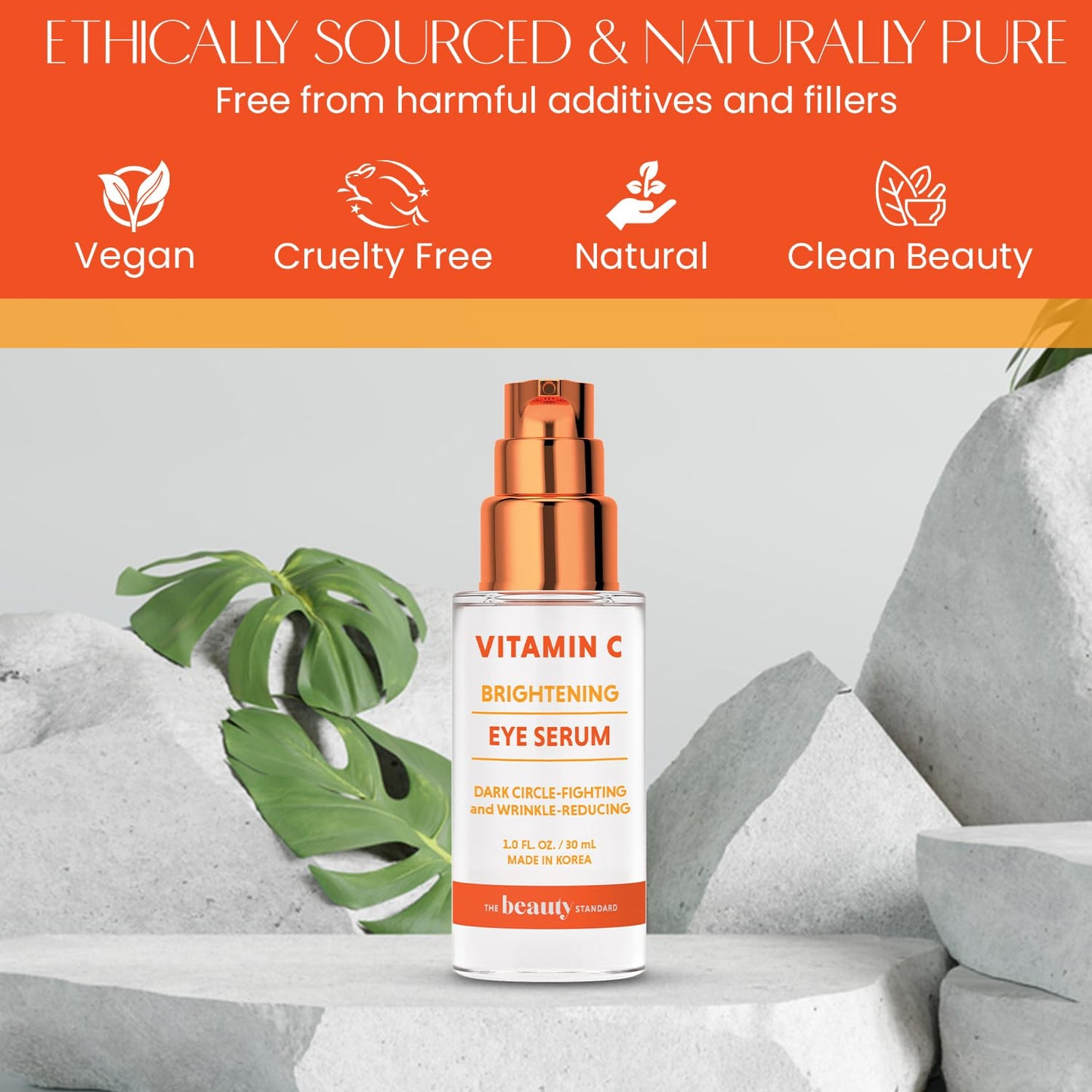 Vitamin C Under Eye Serum - Anti Aging - Reduces Eye Bags, Puffiness, Dark Circles & Wrinkles, Hydrating Eye Serum - Cruelty Free Korean Skin Care For All Skin Types - 1 oz / 30 ml