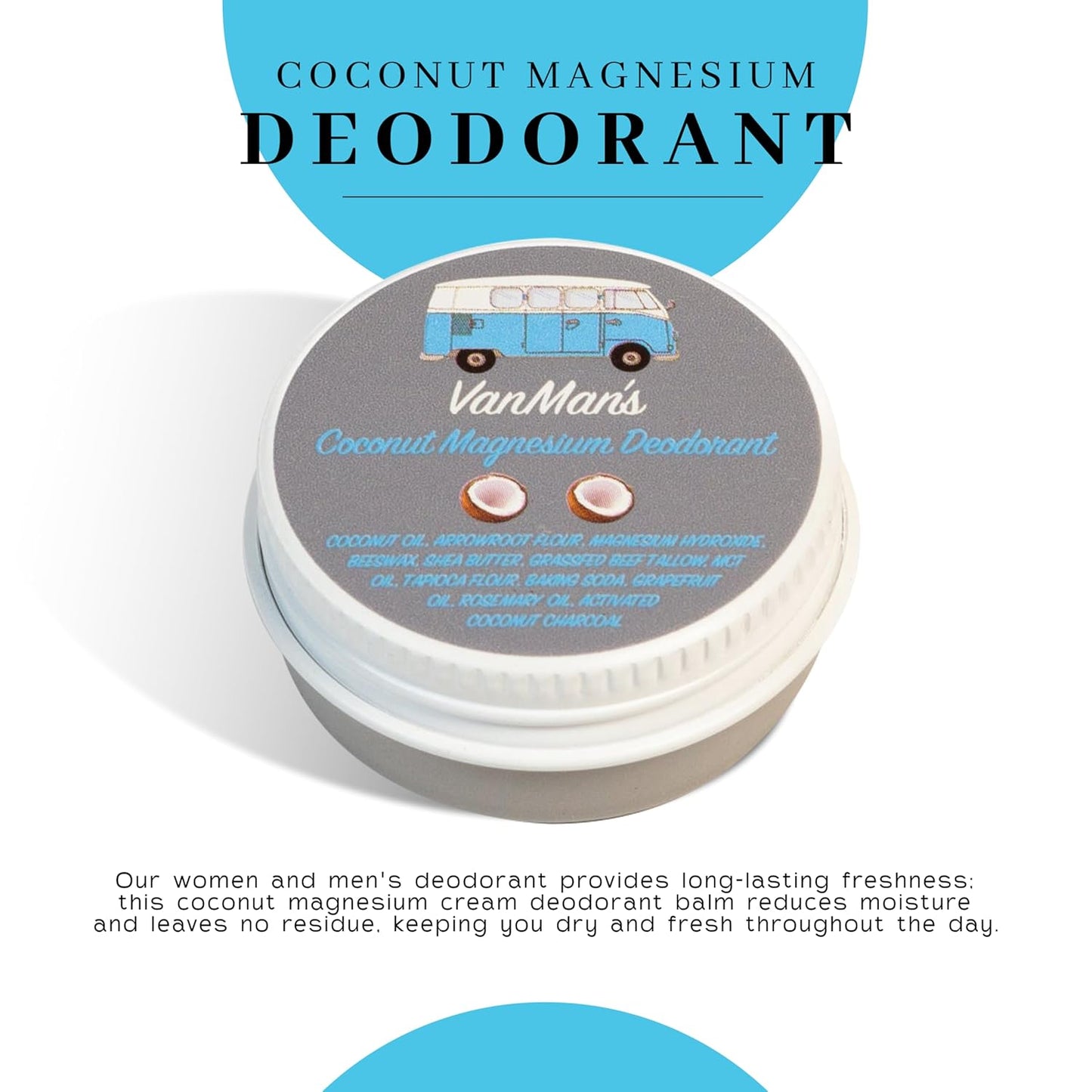 Vanman’s - Tiny Coconut and Magnesium Deodorant for Delicate Skin - Odor Control for Underarms - Routine Deodorant For Women and Men - Personal Care Products - 0.25 oz