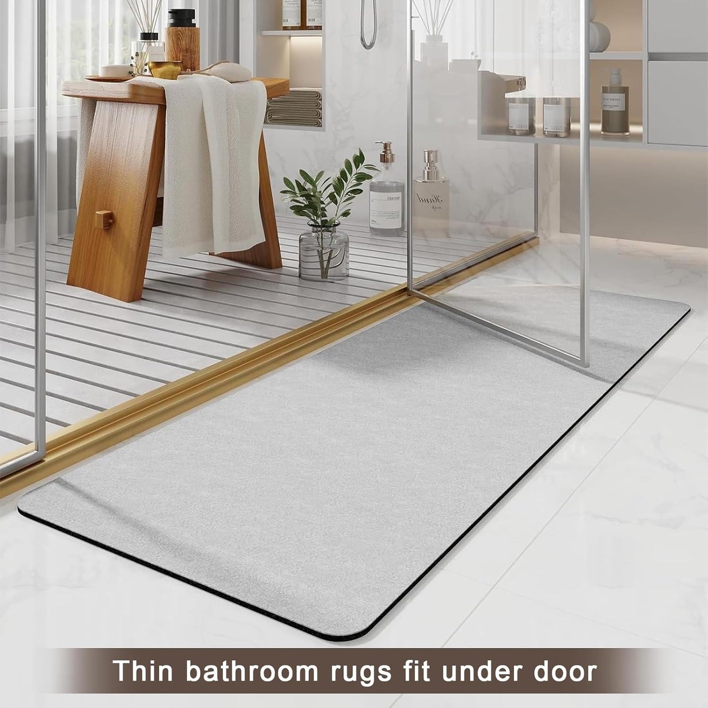 Diatomaceous earth bath mat Bathroom Rugs Sets 3 Piece Super Absorbent Quick Dry Bath Mats, Rubber Non Slip Shower Mat and Toilet Mat U Shape, Shower Rug for in Front of Bathtub Shower, Grey