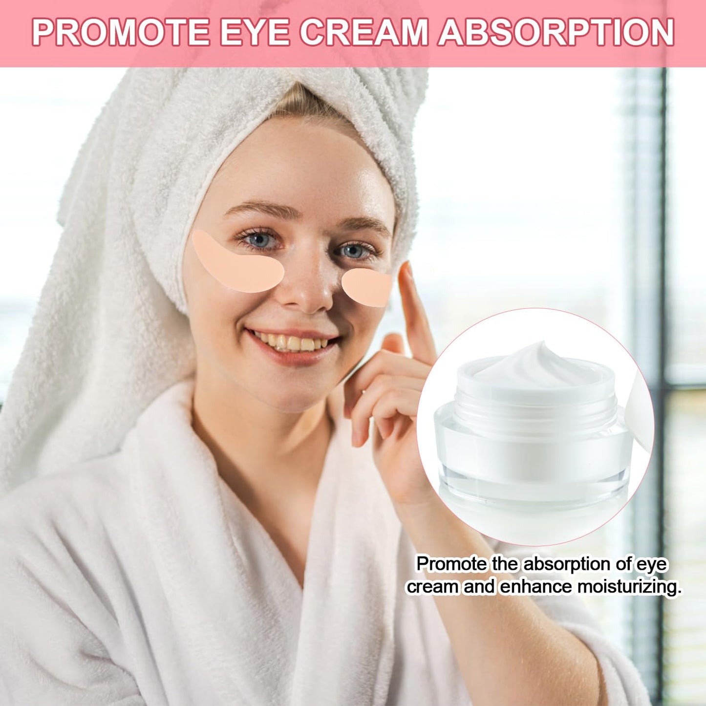 1 Pair Reusable Eye Patch, Silicone Reusable Eye Gel Pads Eye Wrinkle Patches Under Eye Mask, Plump Fine Lines & Wrinkles with Metal Eye Cream Applicator & Tin Case (Cream Color)