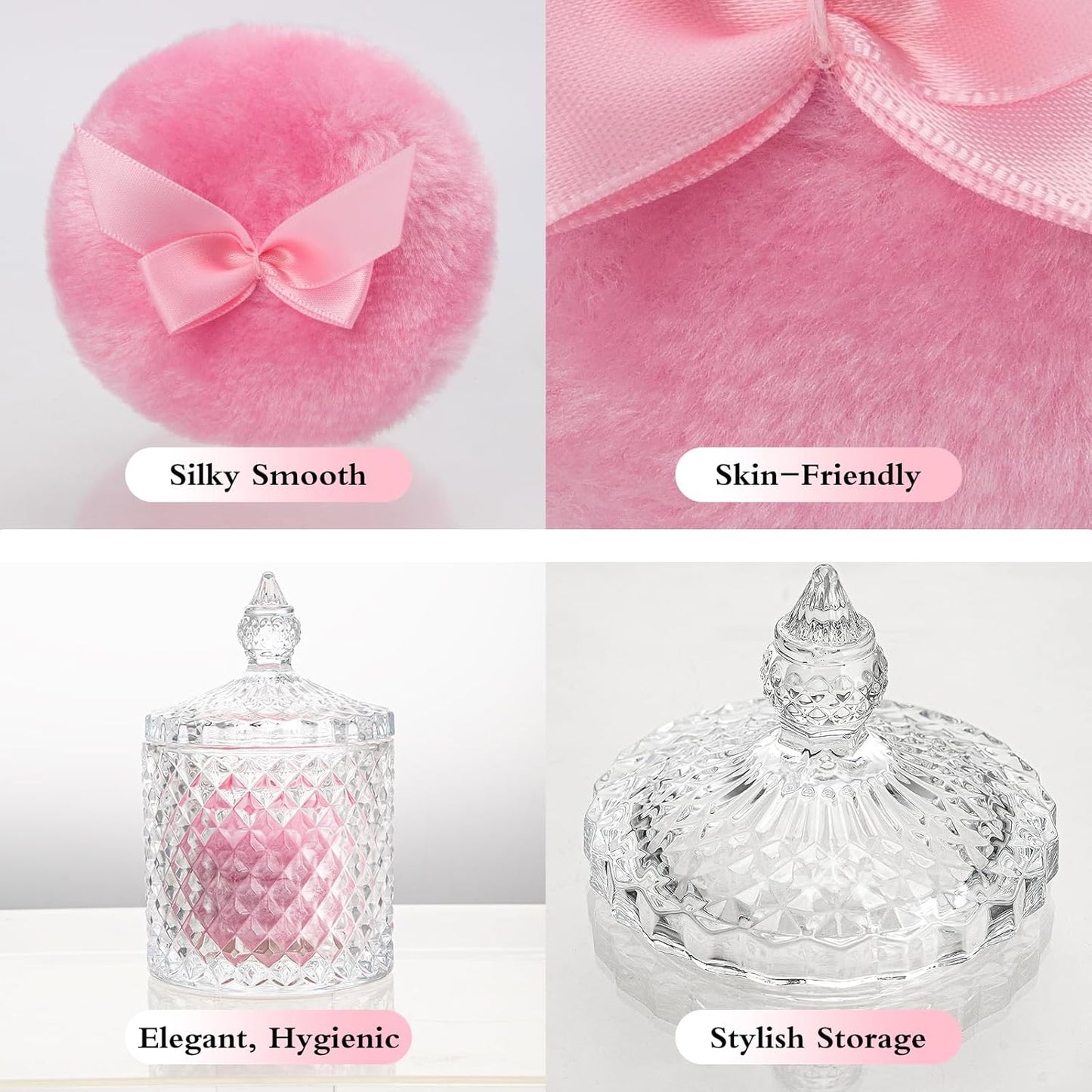 2 Pieces Large Body Powder Puff and Container Powder Container with Puff Crystal Case Soft Washable Reusable Velour Face Body Glitter Wet Dry Makeup (Rome)