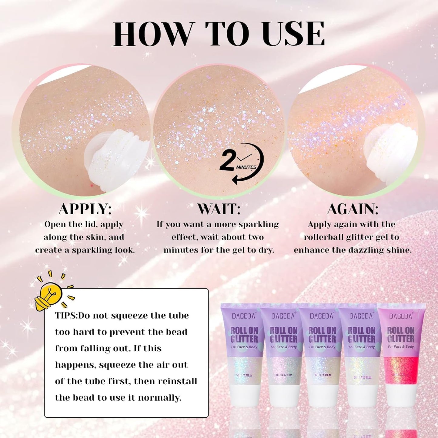 DAGEDA Roll-on Body Glitter,Holographic Eye Face Hair Glitter Gel for Festival Outfit Mermaid Accessories,Chameleon Color Body Shimmer Makeup Rave Outfits Accessories for Women 50ml (Galaxy Blue)