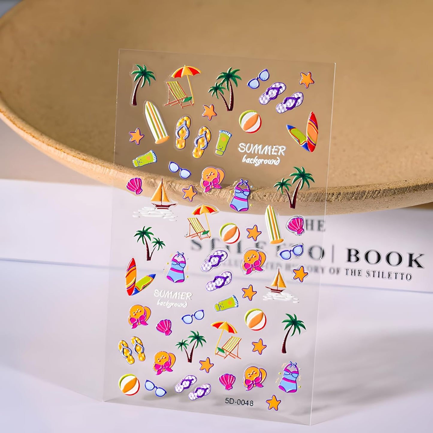 4Sheets Embossed Nail Stickers - Summer Starfish Nail Decals, Ocean Design for Acrylic Nails, Beach Shell Supplies for Women & Girls