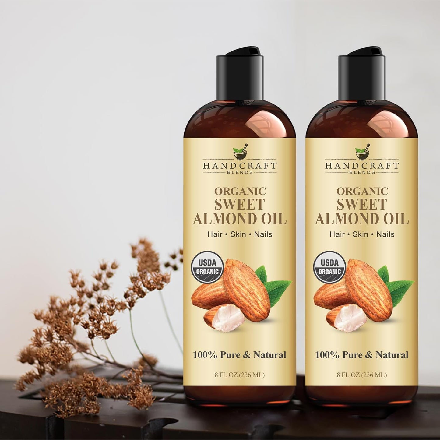 Handcraft Blends Organic Almond Oil - 8 Fl Oz - 100% Pure and Natural - Premium Grade Oil for Skin and Hair - Carrier Oil - Hair and Body Oil - Massage Oil - Hexane-Free