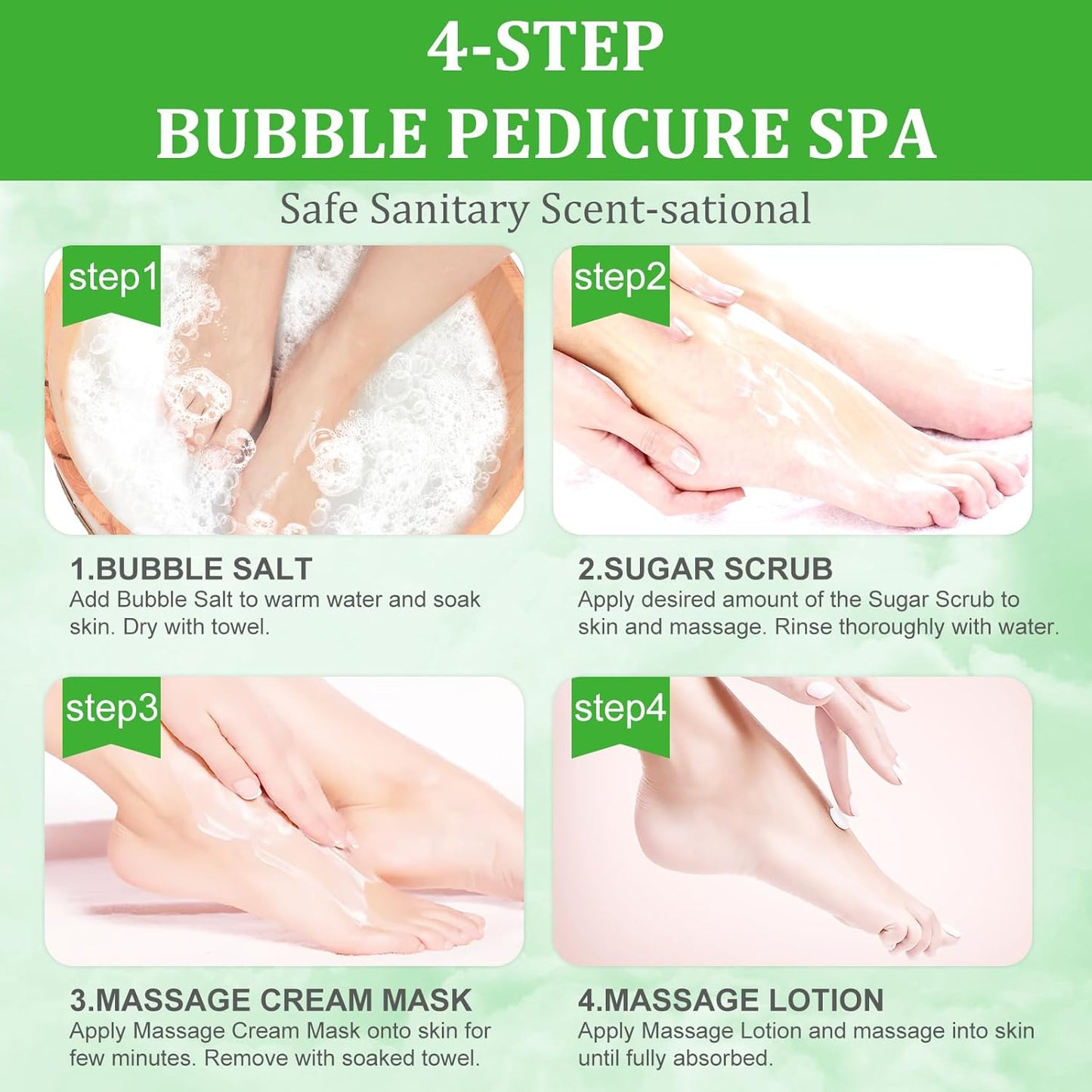 Pedicure Kit Foot Soak Set: Bubble Salt, Sugar Scrub, Massage Mask, Massage Lotion in a Box, 4 Step Foot Spa Kit for Dry Feet,Tired Feet๏ผ1 Set Lemon)