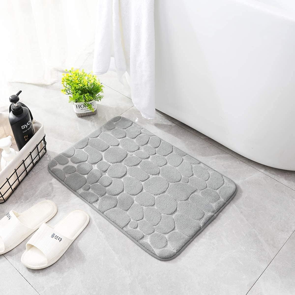 YIHOUSE Memory Foam Bath Mat Cobblestone Bathroom Rugs Super Water Absorbent Bath Mats for Bathroom Machine Washable Bath Rugs(24 x 36,Light Gray)