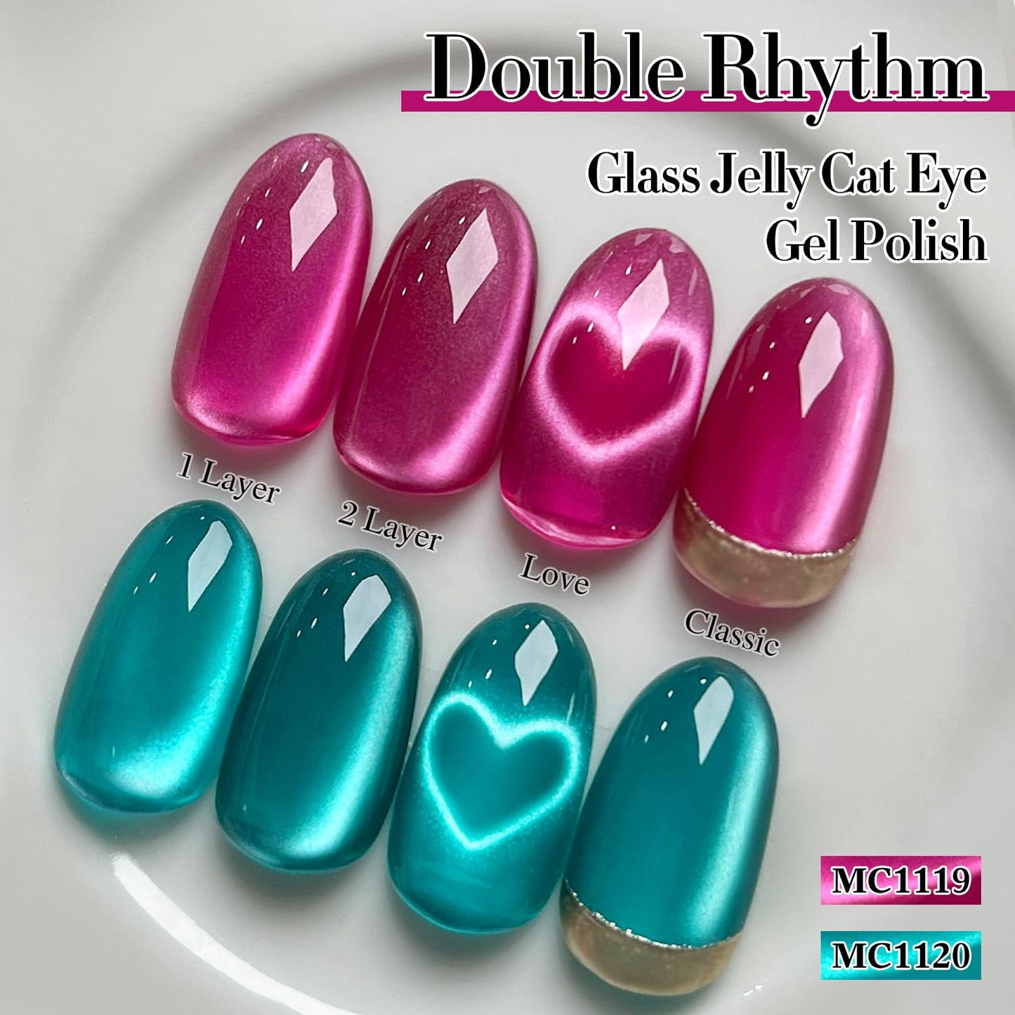 Double Rhythm Jelly Glass Cat Eye Gel Polish with Magnet 15ML Holographic Glitter Shimmer Translucent Sheer Color Magnetic Nail Polish Salon DIY at Home (Jelly Violet-MC1119)