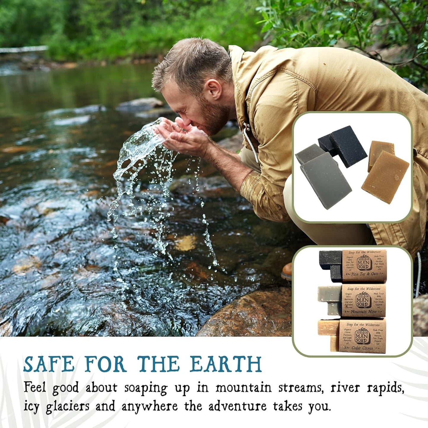 SimpleMan Soap Bar MIX(Pine Tar/Cedar Citrus/Mint)Men’s soap with Organic & Fair Trade Essential Oils-All Natural, Handmade Man Bath Soap Bars-Pack of Six 2.5 Ounce bars(15 Ounces Total)