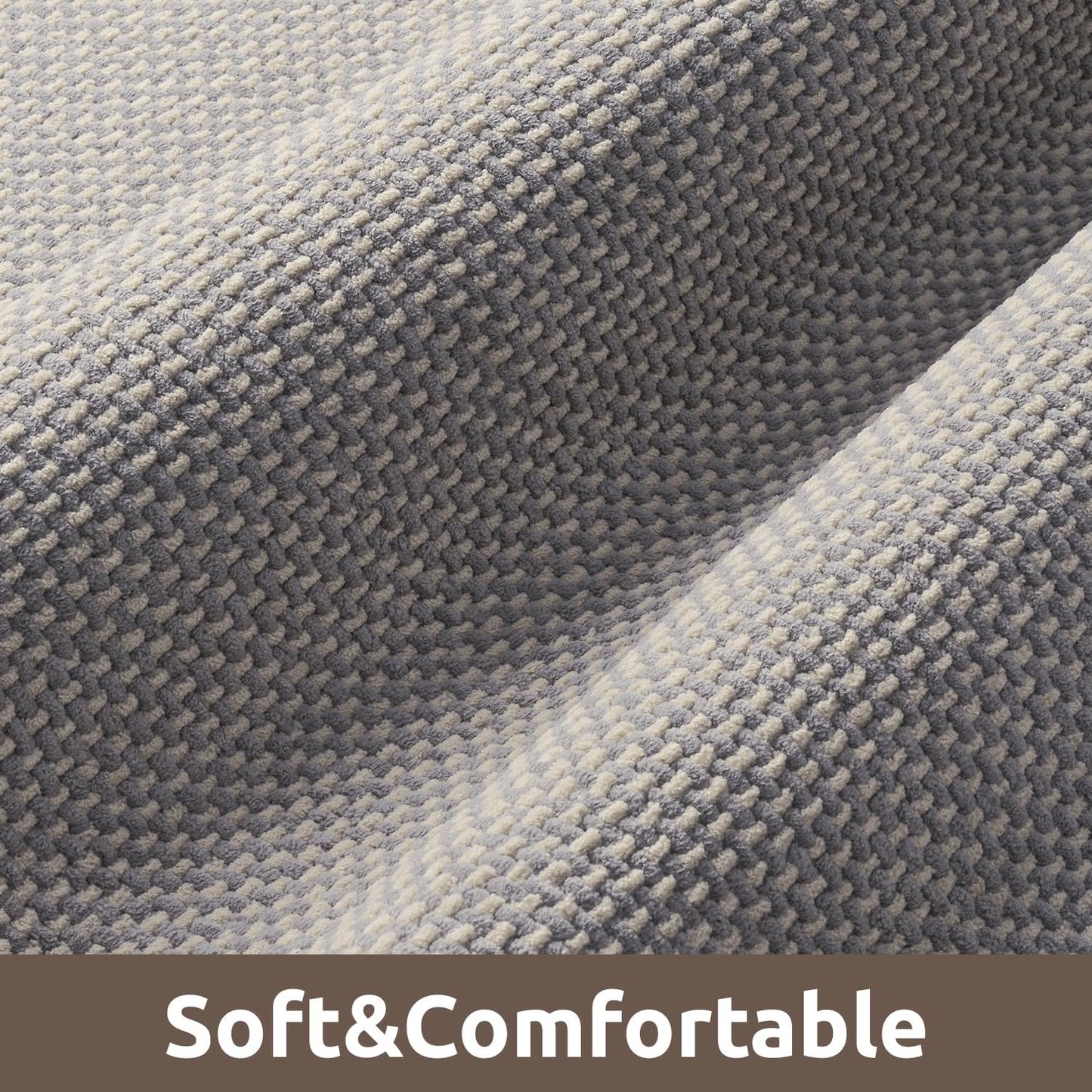 AMOAMI Chenille Bath Mat Super Absorbent Bathroom Mat Quick Dry Low Pile Bath Mats for Bathroom Washable Rubber Backed Bathroom Runners Fit Under Door, Front of Bathtub, Sink, LIGHTGREY&Beige 24"x70"