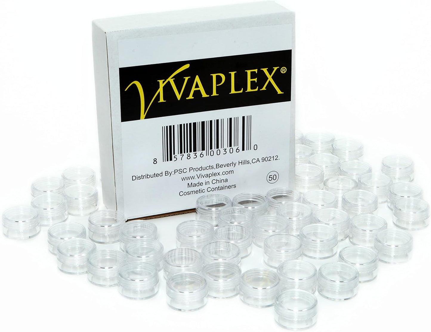 Vivaplex, 50, Clear, Empty, 5 Gram Plastic Pot Jars, Cosmetic Containers.