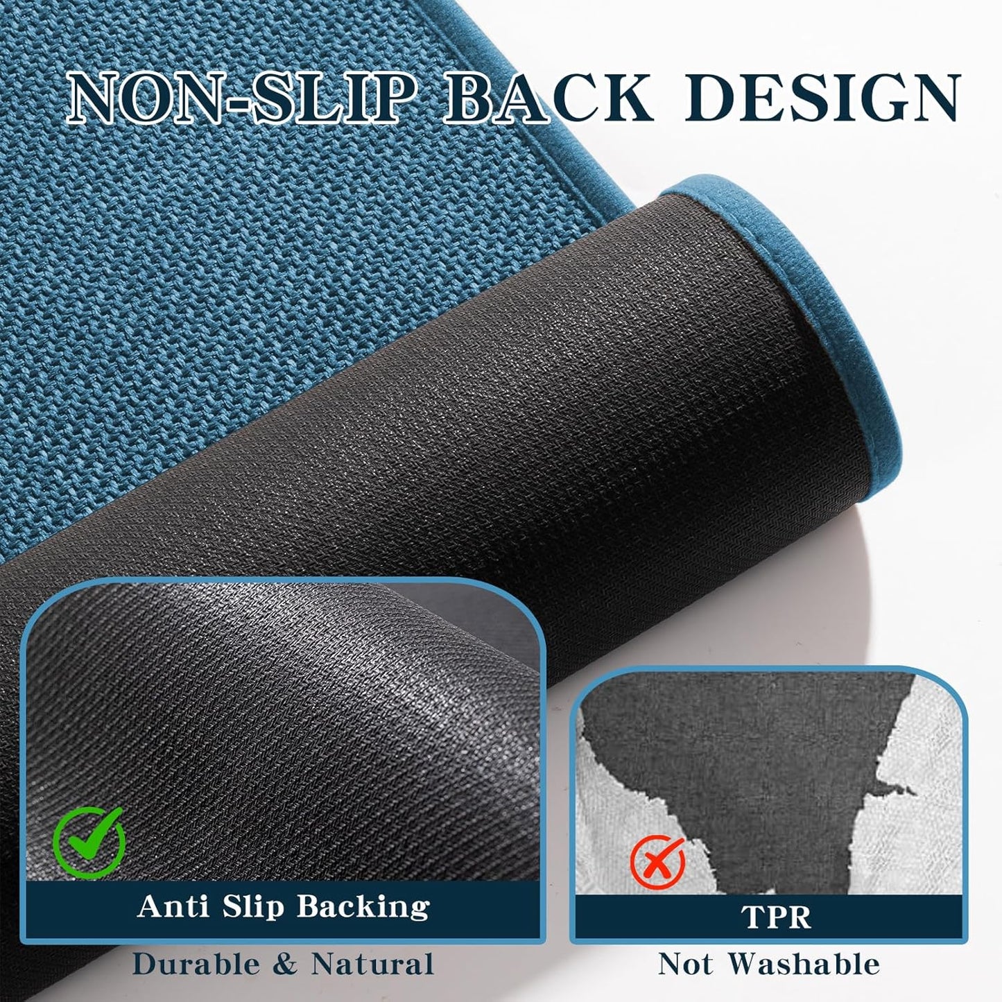 chakme Bathroom Rugs Mat 47x24, Ultra Thin Non Slip Bath Mat Large Quick Dry Absorbent Bath Mat for Bathroom Floor, (Dark Blue, 47"x24")