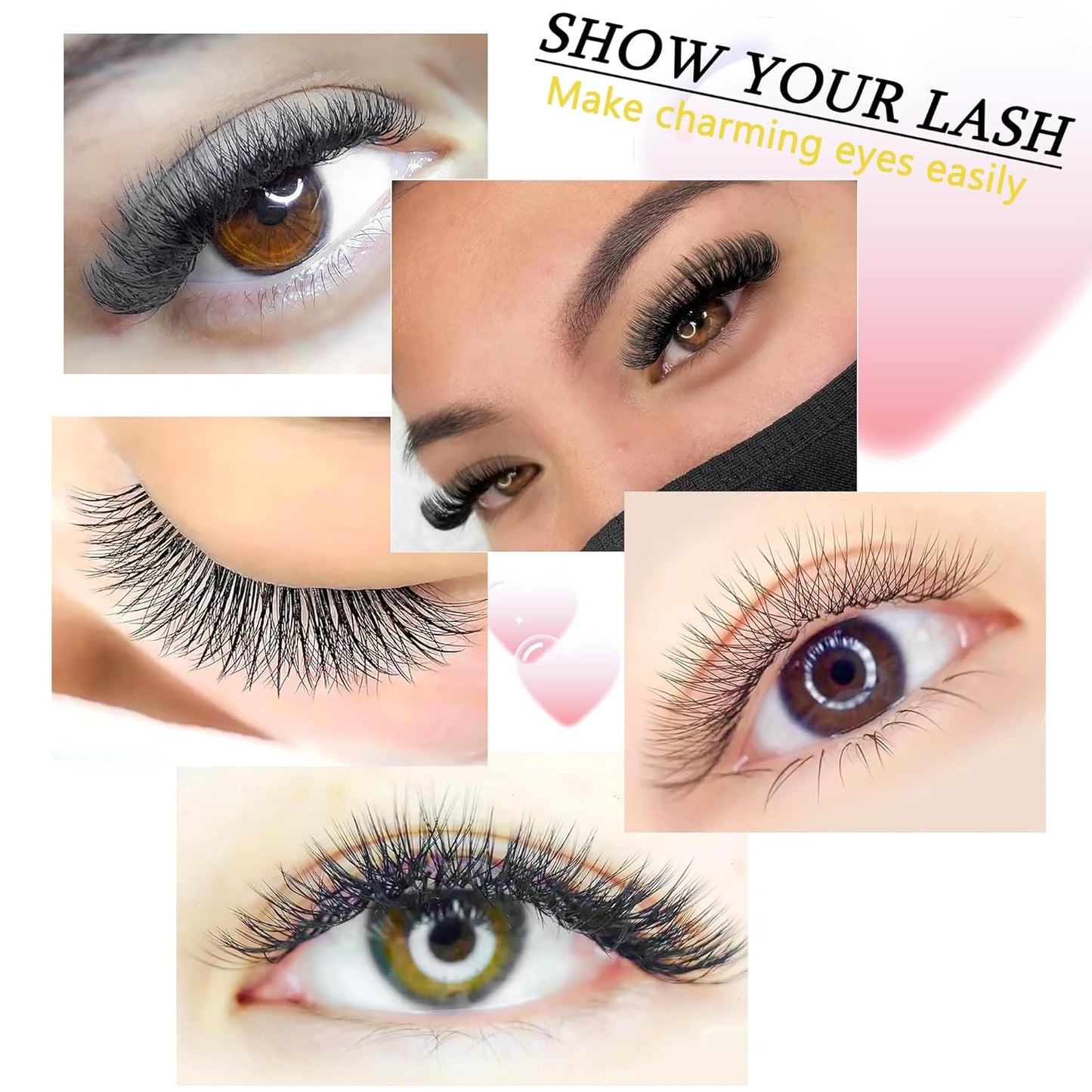 Lash Extensions Three Core Tips 3D Eyelash Extensions W Shape 0.07mm Thickness C Curl 9mm Premade Fans Easy Fan Volume Lashes Matte Black Crisscross(W-3D-Three Core-0.07-C,9mm)