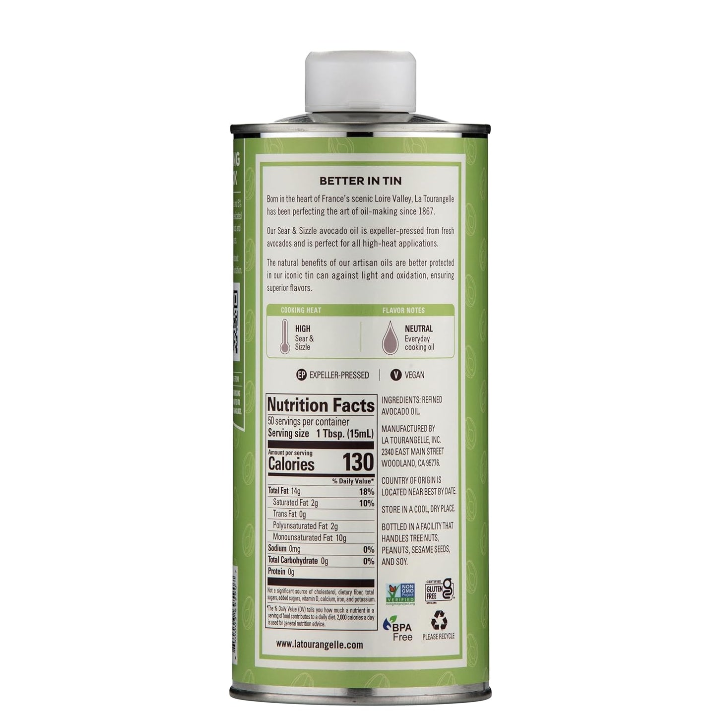 La Tourangelle, Sear & Sizzle Avocado Oil, Handcrafted from Premium Avocados, High Smoke Point Refined Oil Great for High Heat Cooking, Frying, Cast Iron Seasoning, 25.4 fl oz