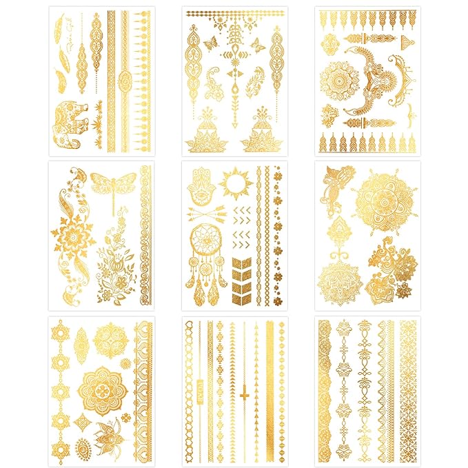Konsait 9 sheets metallic tattoos,