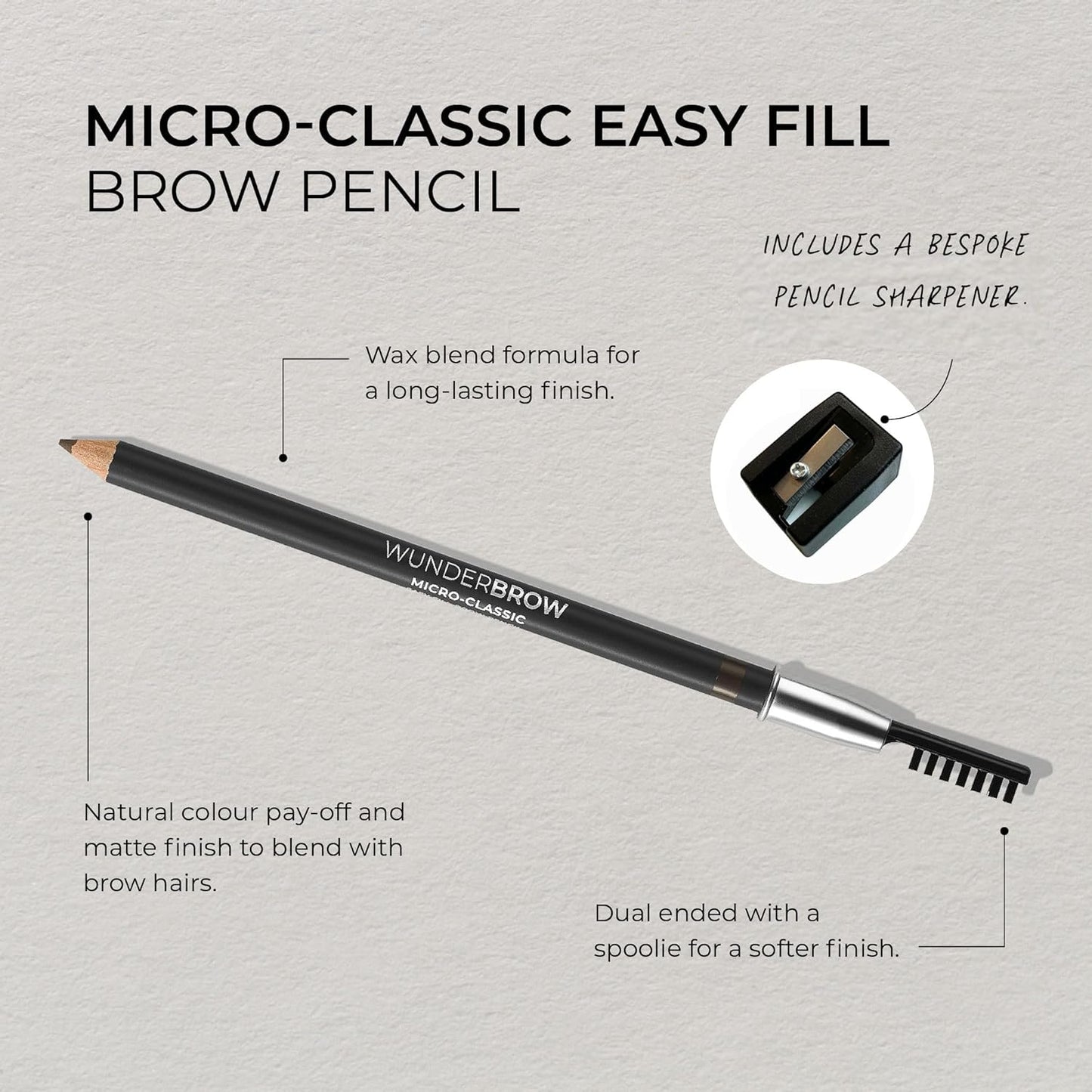 Wunderbrow Micro-Classic Brow Pencil, 2.5mm tip for precision filling, Sharpener Included, Vegan and Cruelty Free (Taupe-Grey)