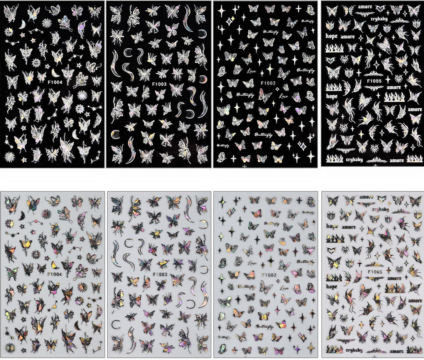 Butterfly Nail Art Stickers Decals 3D Self-Adhesive Laser Butterfly Nail Stickers Holographic Butterflies Design Nail Art Supplies for Women Acrylic Nail Art Decoration Accessories 8 Sheets