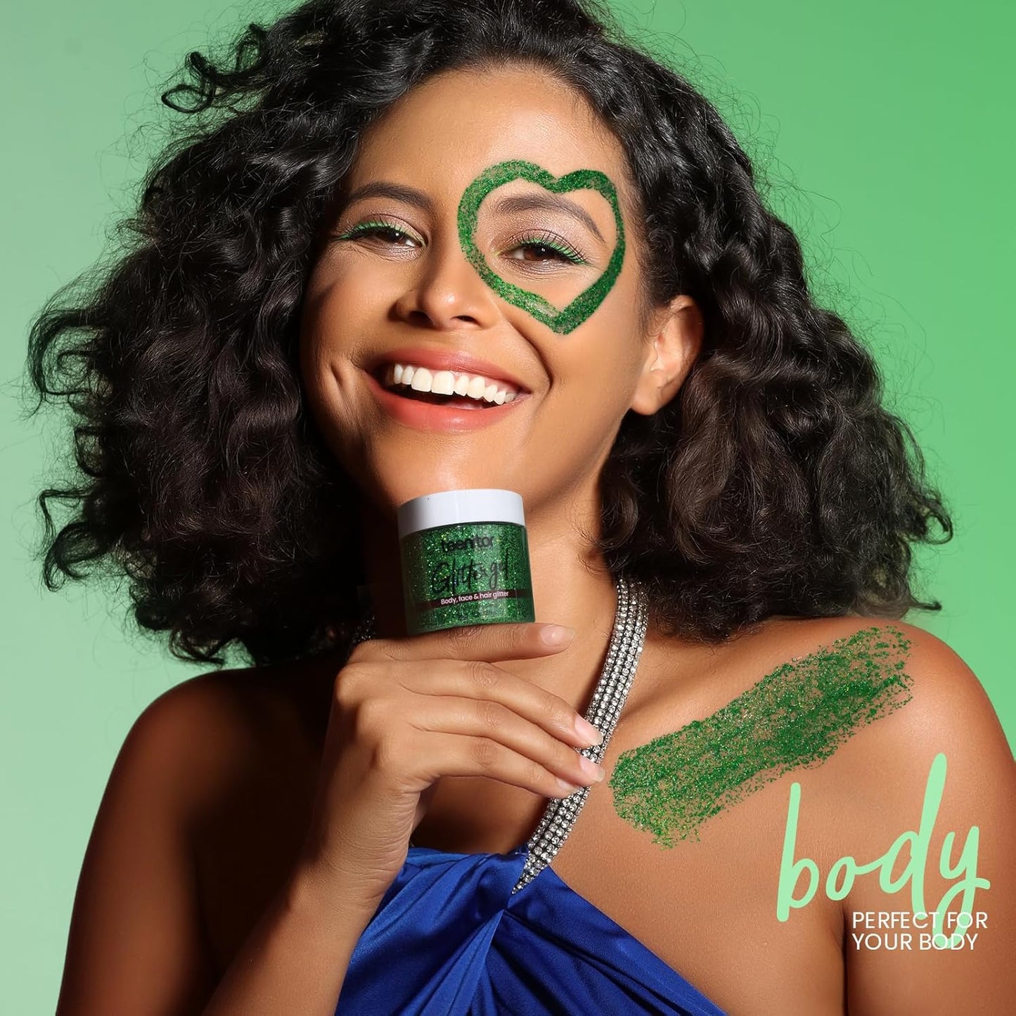 Teenitor Green Body Glitter Gel, Face Glitter Makeup, Green Glitter, Hair Glitter Gel for Kids, Festival Rave Accessories, 80g/2.8oz Holographic Glitter for Face Body Hair