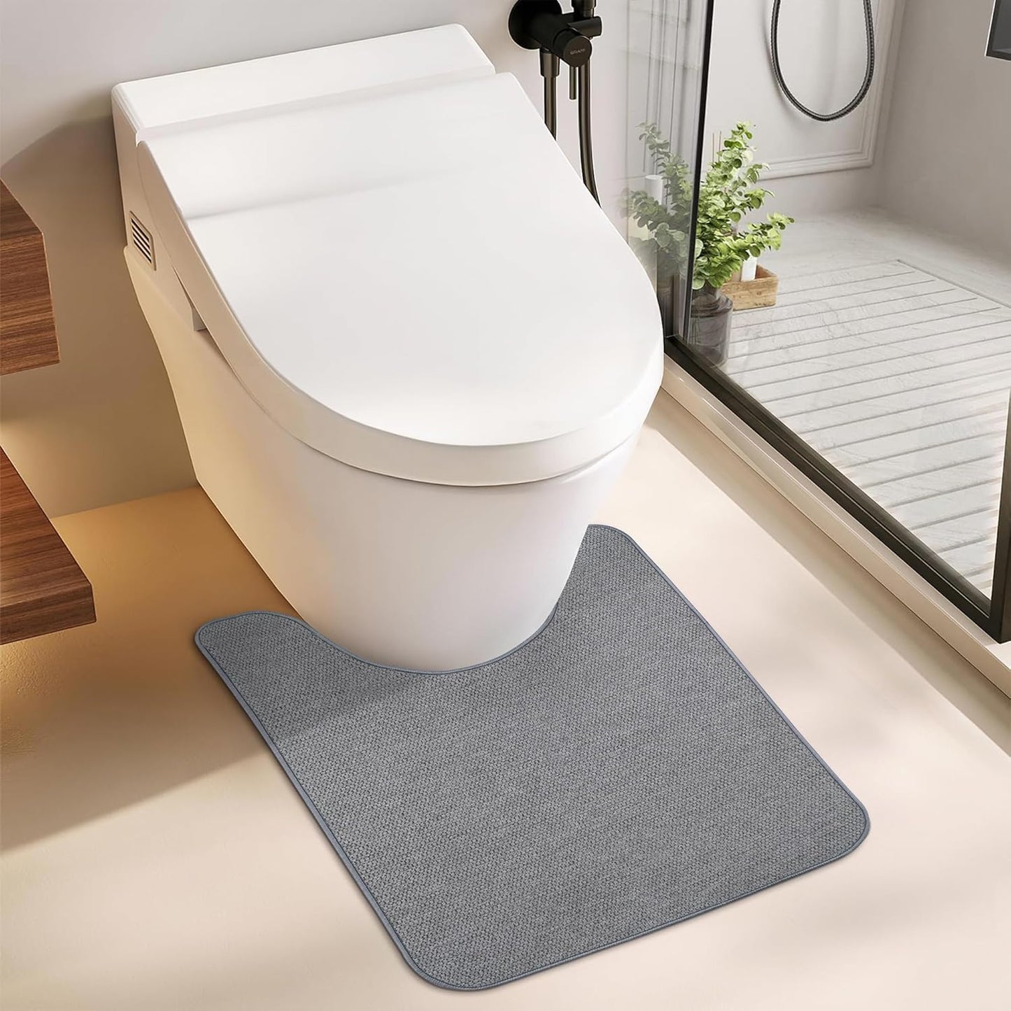 Toilet Rugs U Shaped Bathroom Rug,Machine Washable Non Slip Quick Dry Super Absorbent Ultra Thin Toilet Mats for Bathroom Toilet.Grey,1'8"x2'(20x24inch)