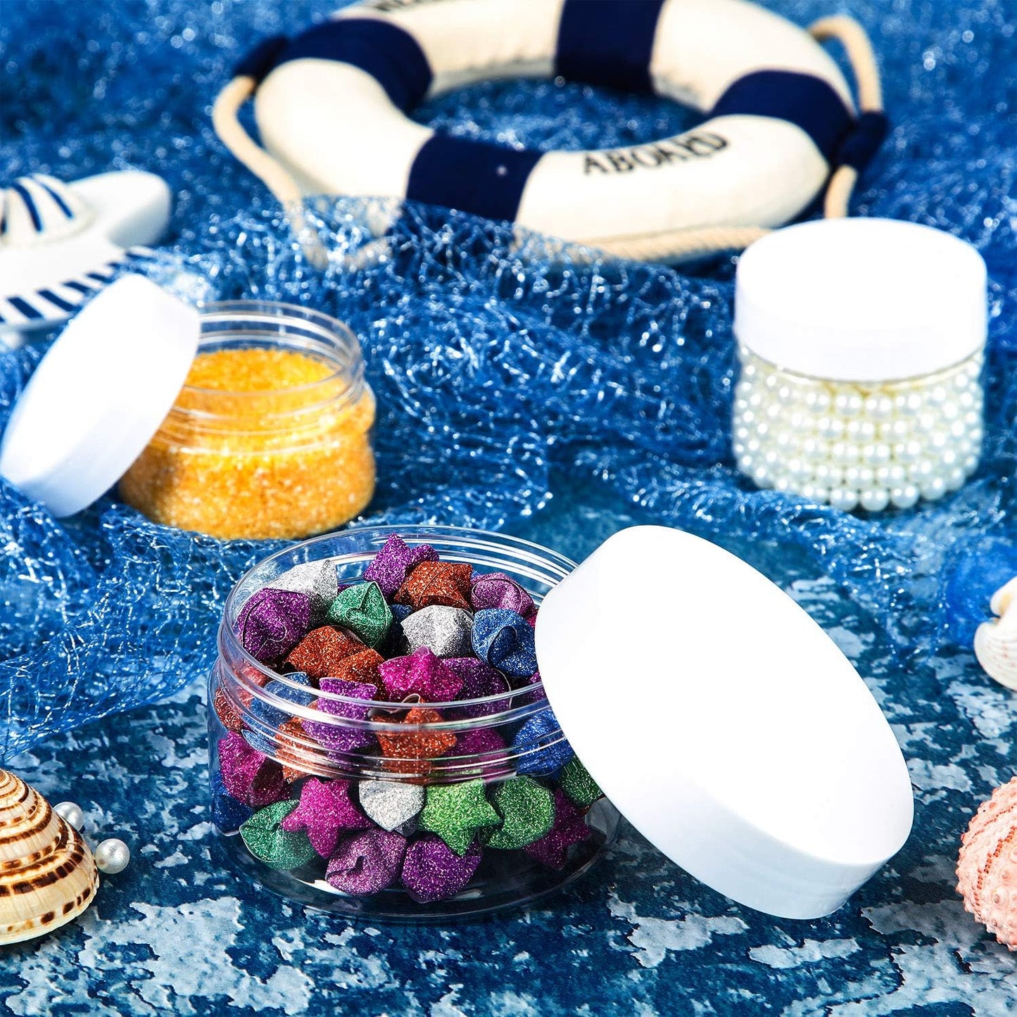 SATINIOR 36 Pieces 1.5 oz Plastic Jars with Lids Wide Mouth Airtight Reusable Container Acrylic Cosmetic Small Jars for Lotions Ointments Travel Toiletries Creams Make up Storage(White)