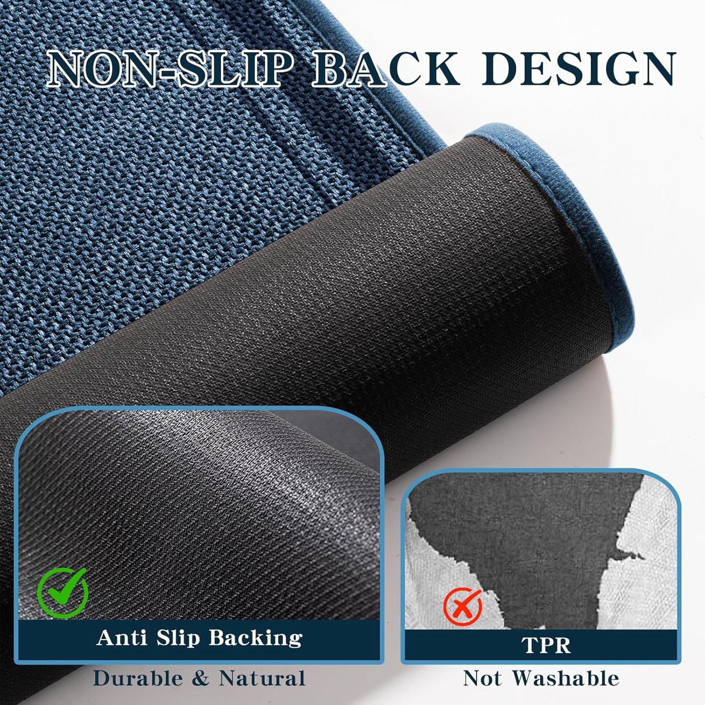 chakme Bathroom Rugs Mat 24x17, Ultra Thin Non Slip Bath Mat Small Quick Dry Absorbent Bath Mat for Bathroom, (Dark Blue, 24"x17")