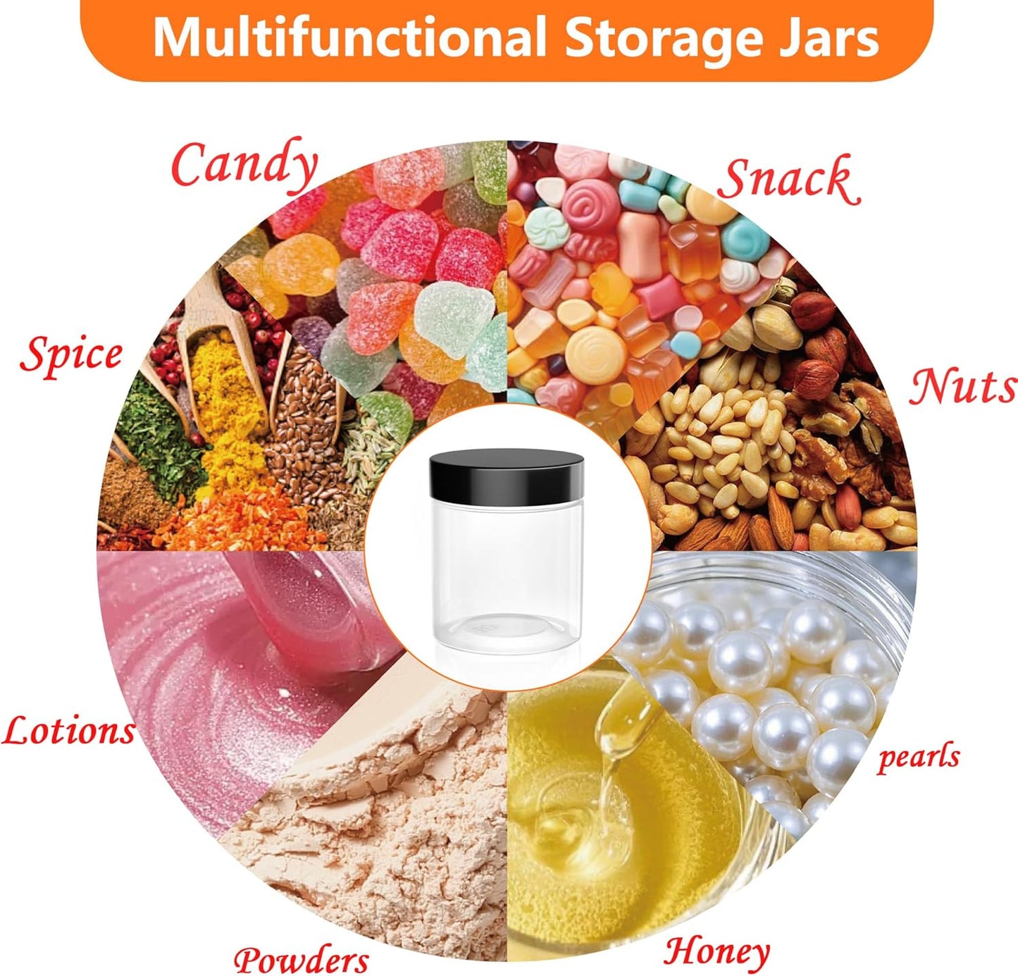 84PCS 4oz/125ml Plastic Jars with Screw On Black Lids Seal Stickers Bottle Lid,Clear Container for Storing Dry Food,Spice,Lotion, Cosmetic, Slime, Honey Jam, Cream, Butter