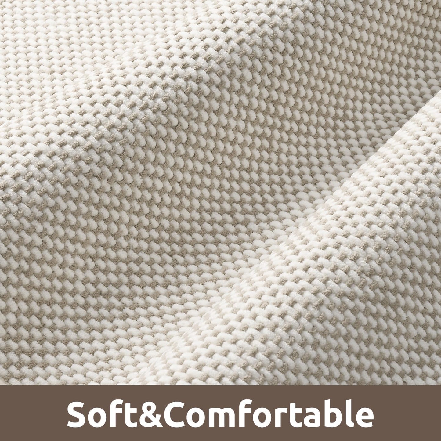 AMOAMI Chenille Bath Mat Super Absorbent Bathroom Mat Quick Dry Bath Mats for Bathroom Rubber Backed Bathroom Rugs Non Slip Washable Fit Under Door, Front of Bathtub, Sink, Beige&White 20"x32"