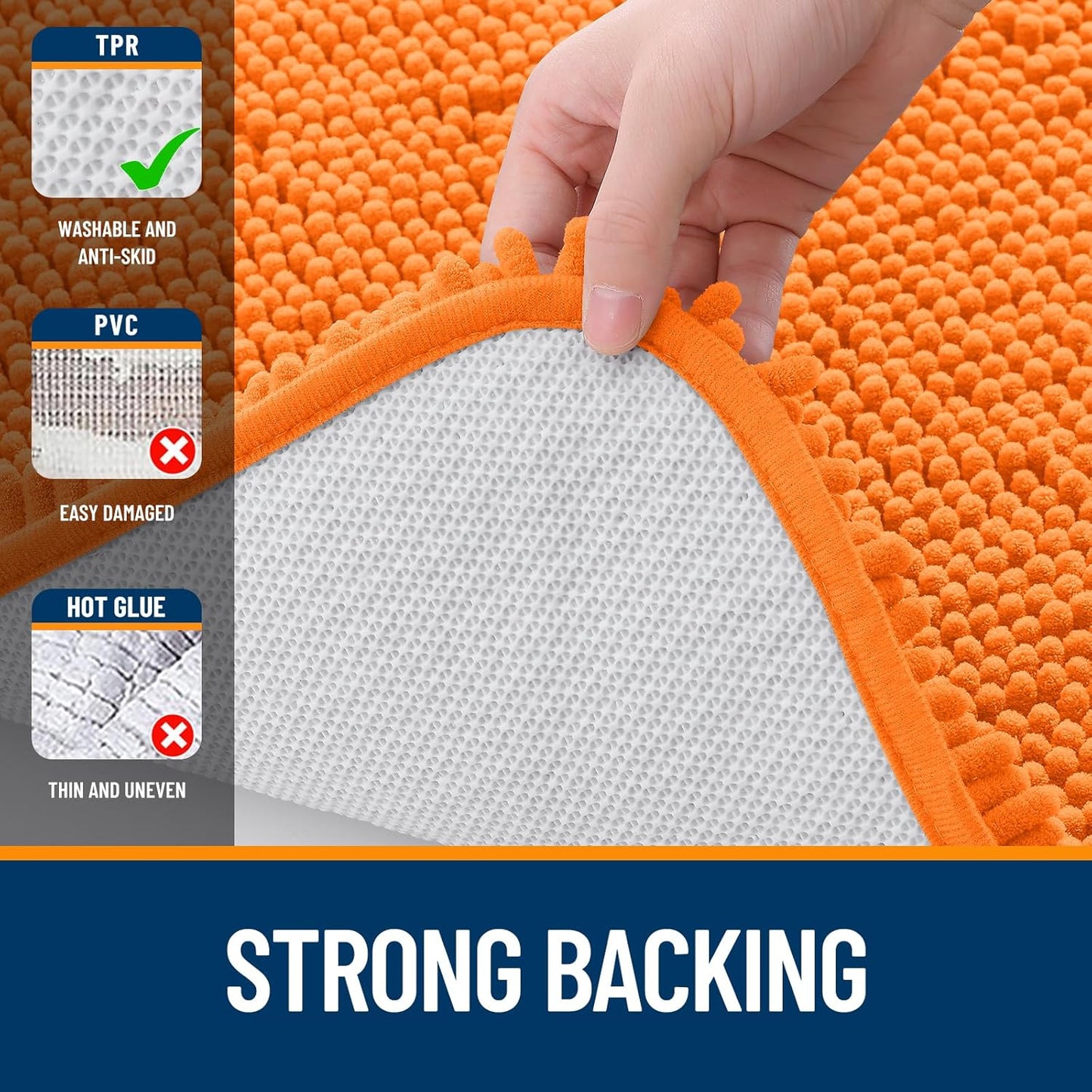 OLANLY Bathroom Rugs 24x16, Extra Soft Absorbent Chenille Bath Rugs, Rubber Backing Quick Dry, Machine Washable Bath Mats for Bathroom Floor, Tub and Shower, Home Decor Accessories, Orange