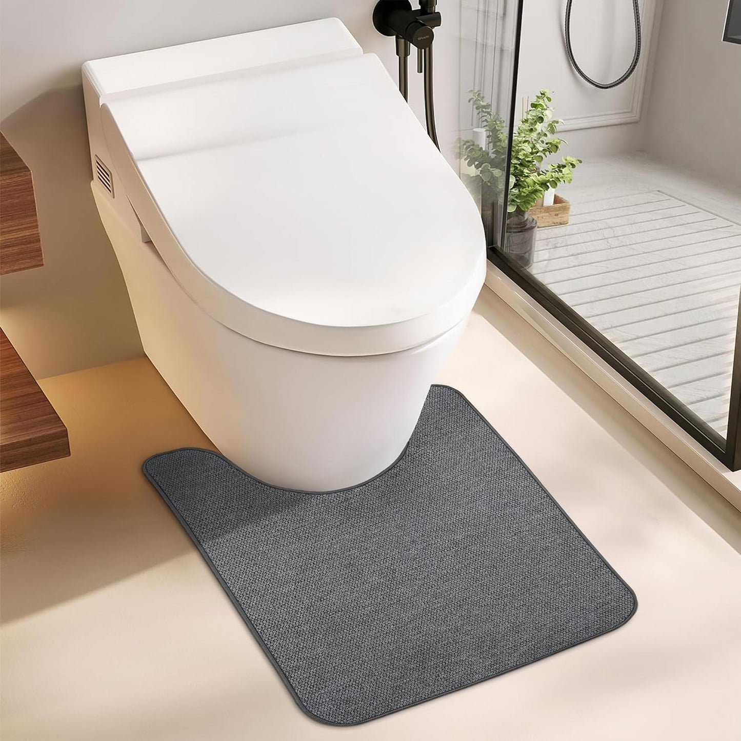 Toilet Rugs U Shaped Bathroom Rug,Machine Washable Non Slip Quick Dry Super Absorbent Ultra Thin Toilet Mats for Bathroom Toilet.Dark Grey,1'8"x2'(20x24inch)