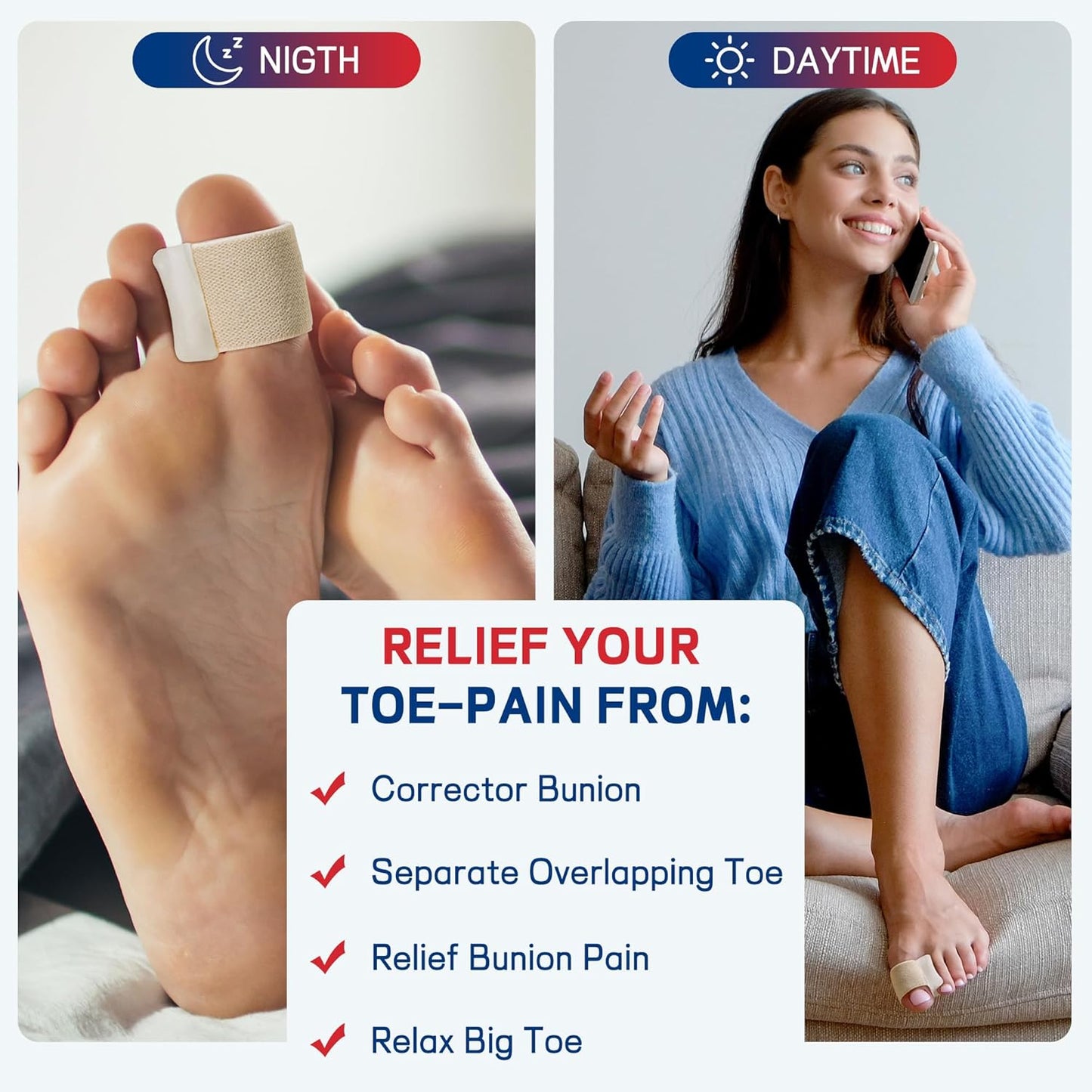 Big Toe Spacers,Hallux Valgus Corrector,Relieve Bunion Pain,Prevent Overlapping Toes, All-Day Comfort for Men & Women, Fits in Shoes.