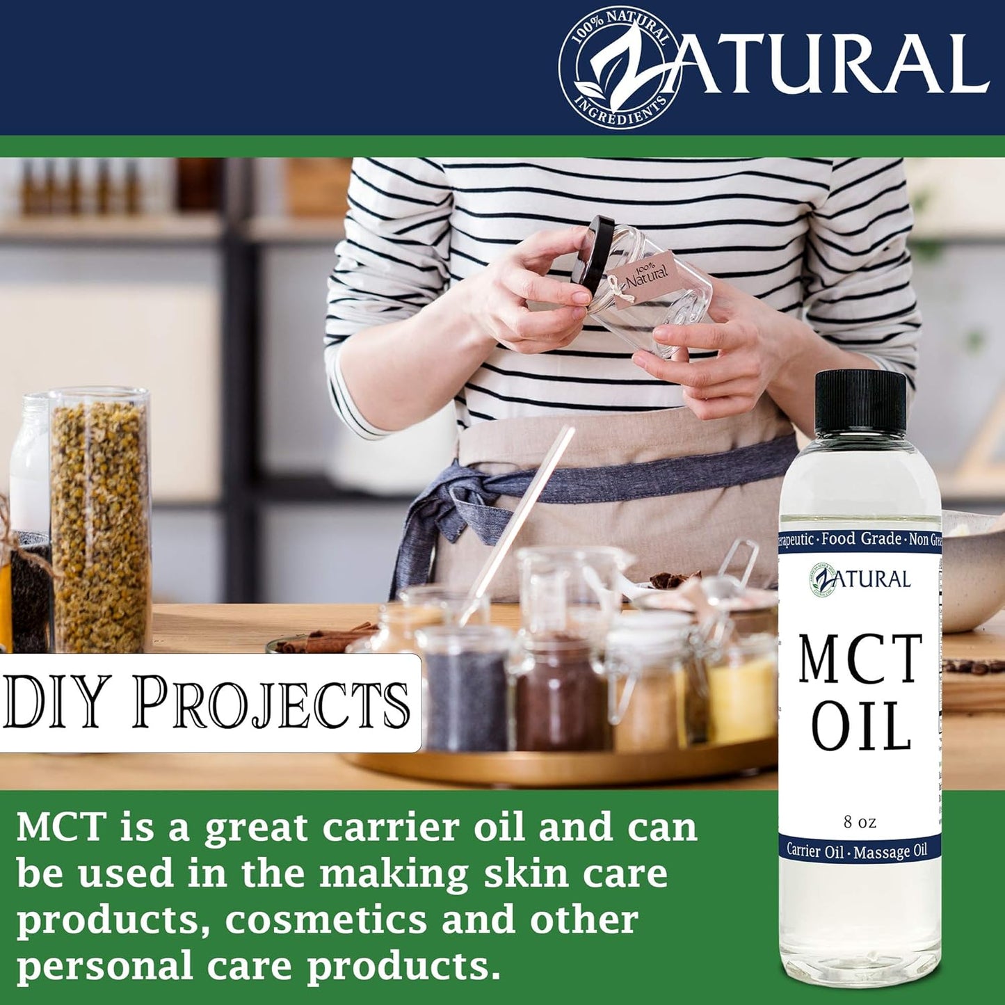 Pure MCT Oil, Carrier Oil, Massage Oil, Hydrating Oil, Hair Oil, Food and Therapeutic Grade, 32 Oz
