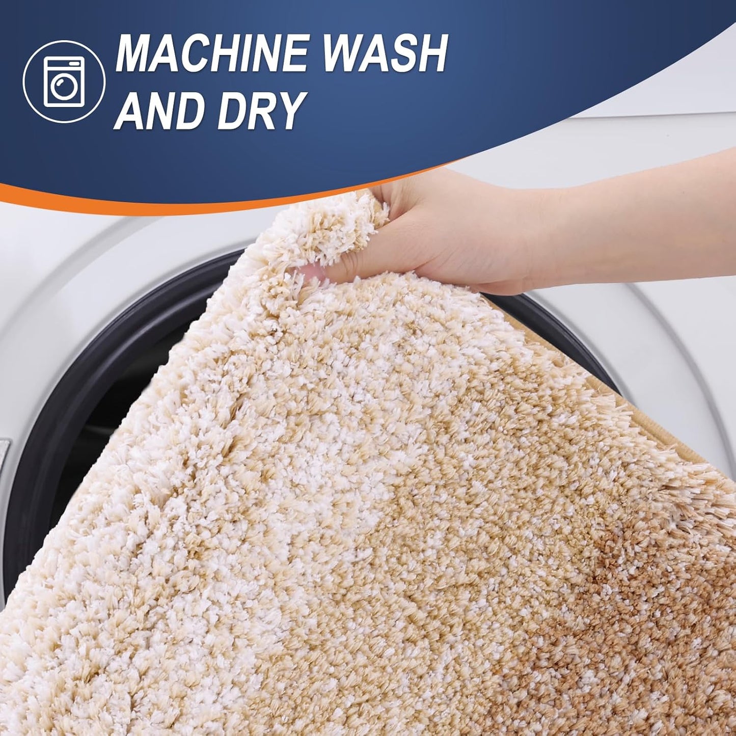 OLANLY Luxury Toilet Rugs U-Shaped 24x20, Extra Soft and Absorbent Microfiber Bathroom Rugs, Non-Slip Plush Shaggy Bath Mat, Machine Wash Dry, Contour Bathroom Mats for Toilet Base, Beige