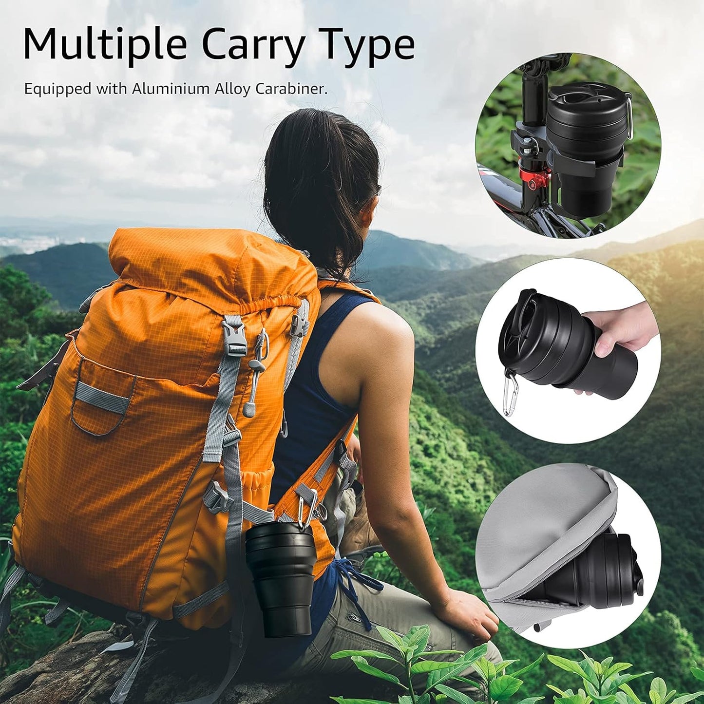 Collapsible Cup for Traveling, 20 OZ 600ml Large Silicone Folding Camping Mug, Leak Proof BPA Free Portable Reusable Bottle for Coffee, Tea, Water, Camping, Hiking, Outdoor (Black)