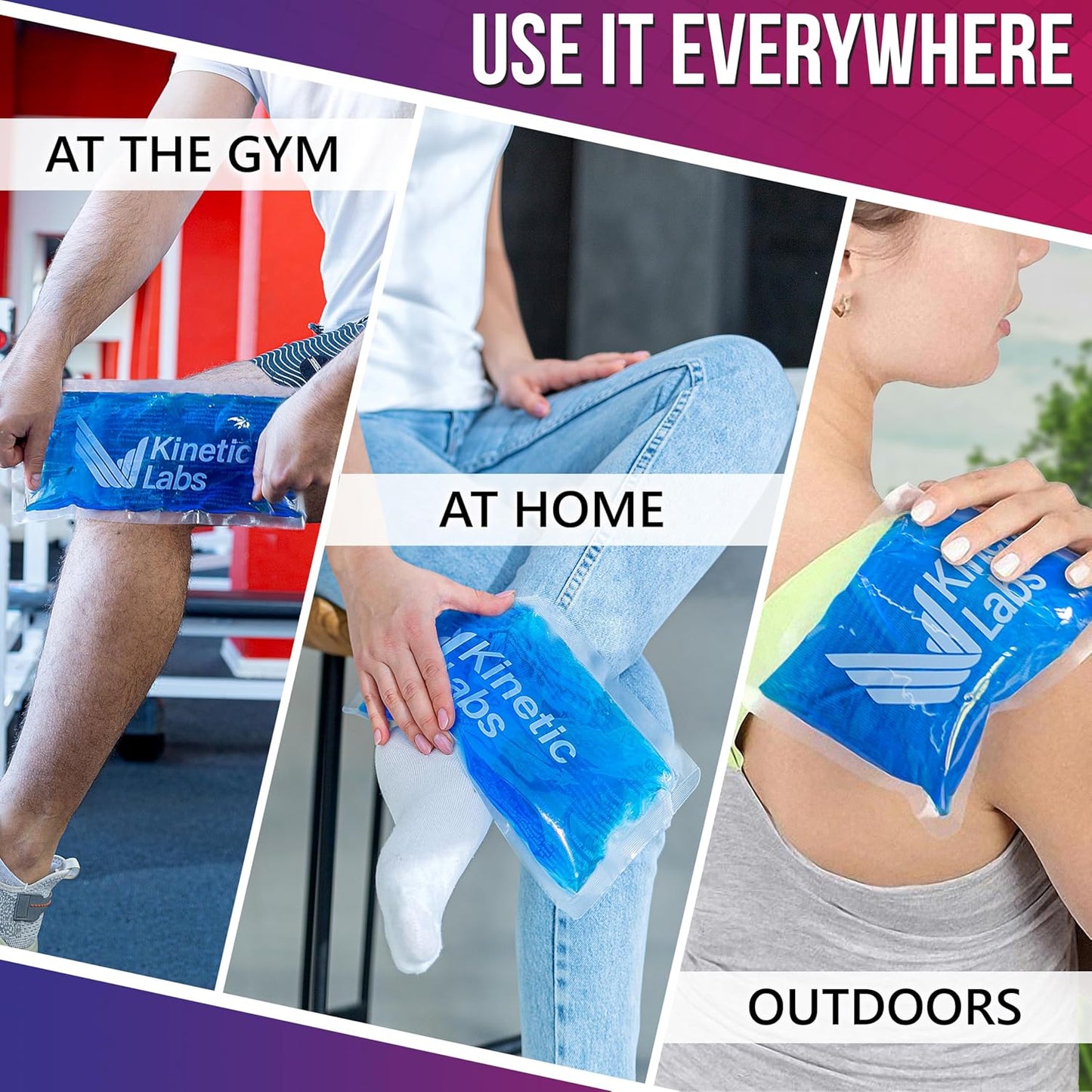 Reusable Gel Ice Packs for Injuries by Kinetic Labs (2 Pack) - Hot Cold Packs for Injuries 12" x 6" - Flexible Ice Packs for Back Head Knee Shoulder Neck Ankle Elbow Feet Headaches Surgery (X-Large)