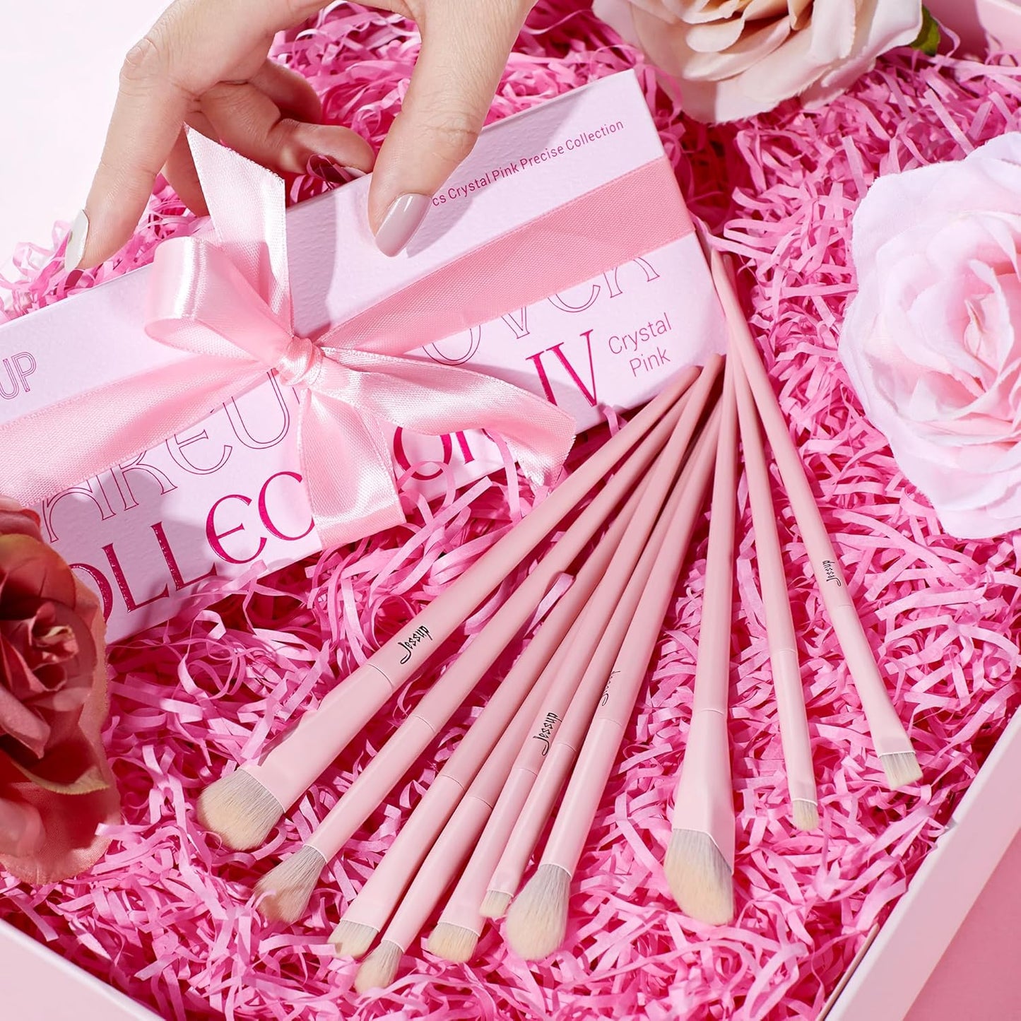 Jessup Eyeshadow Brush Set 10Pcs Pink Eye Makeup Brushes Concealer Brush Premium Synthetic Eye shadow Eyeliner Smudge Crease Blending Brush for Makeup, T496