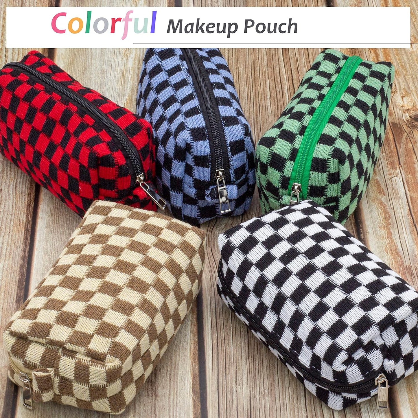PAZIMIIK Checkered Makeup Bag for Purse Portable Zipper Make Up Pouch Small Cosmetic Case for Travel Accessories (2PCS Black Coffee)