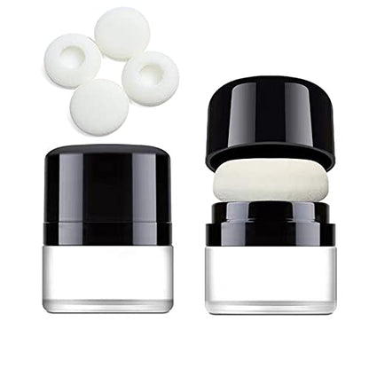 Empty Loose Powder box with Mirror Travel Portable Powder Case with Mushroom Sponge Puff DIY Cosmetic Foundation Powder Case Blusher Finishing Powder Jar Container (1pcs with 4 replacement sponges)
