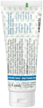 Coral White Nano Silver Mint Toothpaste, Natural Fluoride Free Teeth Whitening Toothpaste, Coral Calcium Nano Silver Infused SLS, Glycierin Free 4 Ounce (4 Pack)