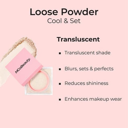 MCoBeauty Loose Powder Cool & Set - Translucent, Finely Milled Water-Based Setting Powder, Vegan, Cruelty Free Cosmetics