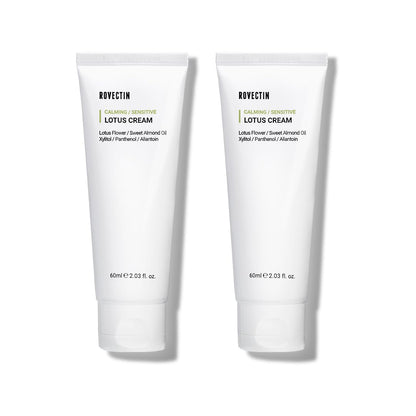 ROVECTIN Calming Lotus Water Cream - Lightweight Face Moisturizer for Oily, Combination Skin | 75% Lotus Water Extract For Skin Purifying, Anti-Aging | Vegan Korean Skincare (2.03 fl.oz) [2 Pack]