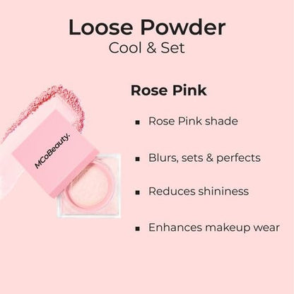 MCoBeauty Loose Powder Cool & Set - Rose Pink, Finely Milled Water-Based Setting Powder, Vegan, Cruelty Free Cosmetics