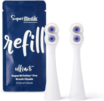 SuperMouth® SuperBristles® Pro Replacement Brush Heads for Ultim8 SmartBrush – Ultra-Soft Bristles Remove 40X More Plaque, 3X Denser, Advanced Sonic Cleaning, Dual Modes, 3 Color Options