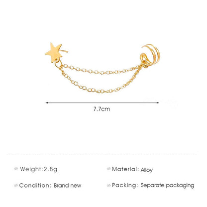 Boho Star Cartilage Chain Earrings Gold Long Chain Dangle Earrings Minimal Ear Cuff Chain Earrings Helix Lobe Chain Earrings Jewelry for Women and Girls