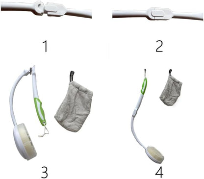 Back Scrubber Bath Brush for Shower Curved Long Handle, Foldable Handled Shower Body Brush Whith Absorbent Microfiber Bag Can Quickly Dry Your Back