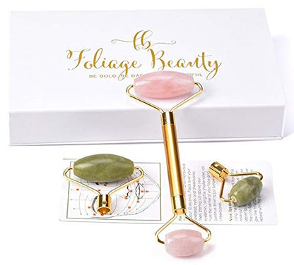 Jade Rose Quartz Roller Kit with 3 Changeable Heads | Face Facial Roller