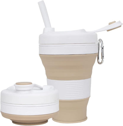Silicone Coffee Cup with Straw lid Collapsible Cups for Traveling 20oz Lightweight Folding Water Mug for Picnic Hicking Camping Climbing