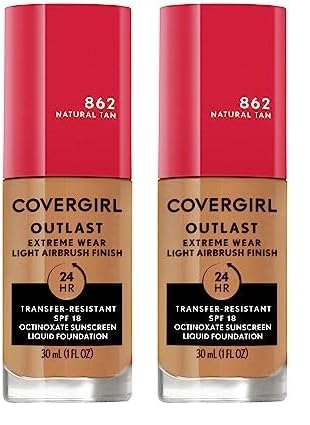Covergirl Outlast Extreme Wear 3-in-1 Full Coverage Liquid Foundation, SPF 18 Sunscreen, Natural Tan, 1 Fl. Oz. (Pack of 2)