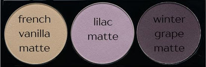 Off White, Matte Light Lavender, and Matte Deep Purple Vegan Eyeshadow Trio Palette; Talc, Paraben & Cruelty Free