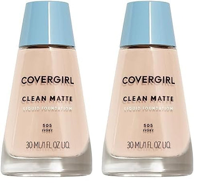 COVERGIRL, Clean Matte Liquid Foundation, Ivory 505, 1 oz, 1 Count (packaging may vary) (Pack of 2)