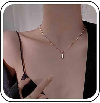 Vintage Square Pendant Necklace Polish Square Necklace Square Choker Necklace Gold Ball Chain Necklace Jewelry for Women (Gold)